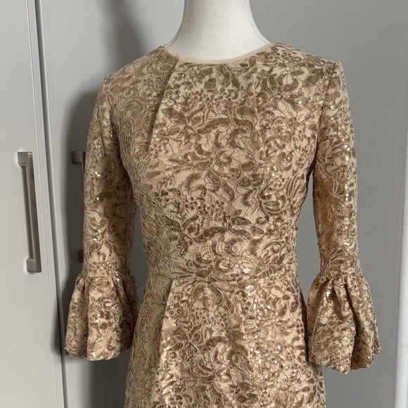 Betsy & Adam Gold Floral Lace Dress - Picture 2 of 15